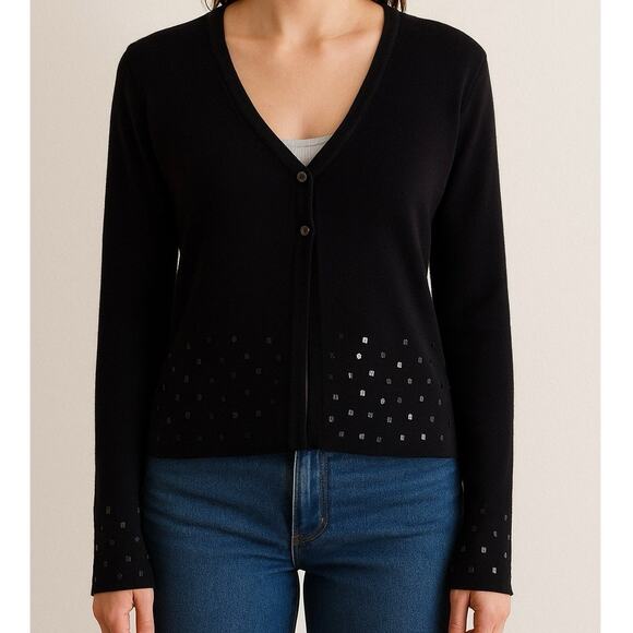 Vintage Y2K Black Sequin Cardigan by C.M.I. – Women’s Size L - Picture 1 of 16